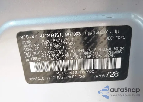 2021 Mitsubishi Mirage Carbonite Edition/Es/Le from USA, damaged, VIN ML32AUHJ2MH003020